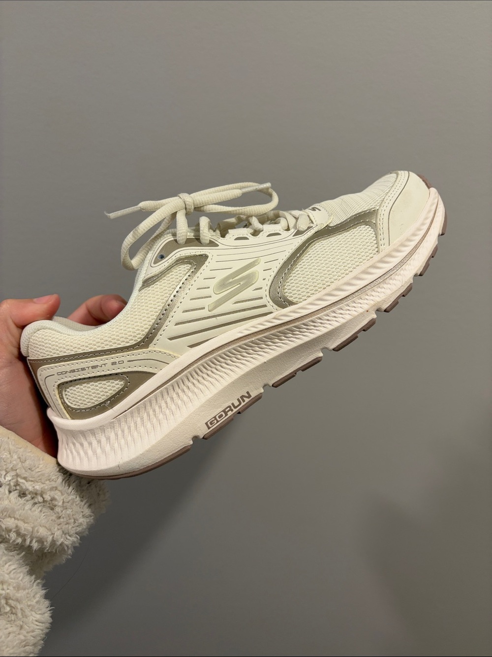 Skechers Women's Athletic Shoe in Cream with Light Taupe Accents